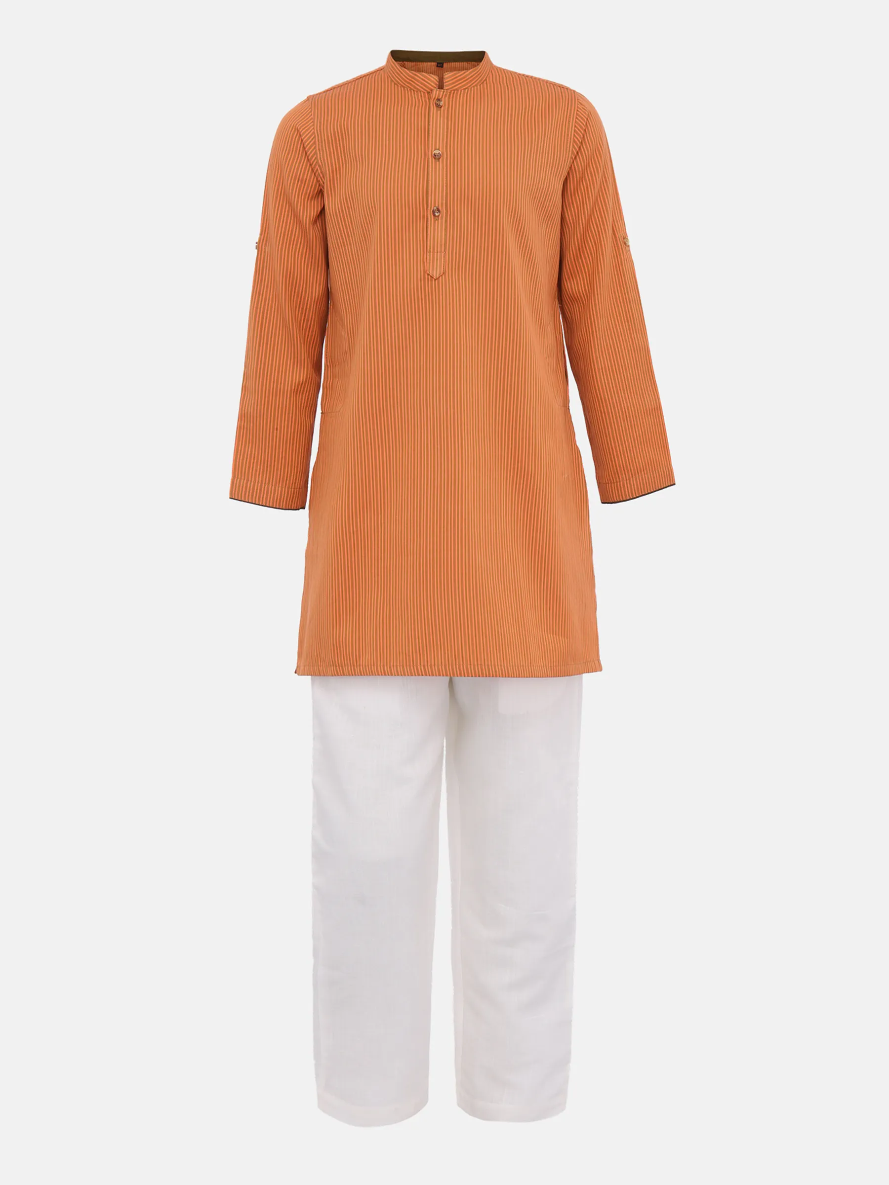 Orange Striped Handloom Cotton Panjabi Pajama Set